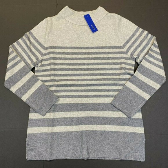 Women's Apt. 9 Funnel Neck Pullover Sweater - Oatmeal Grey Stripe - M - Picture 1 of 3
